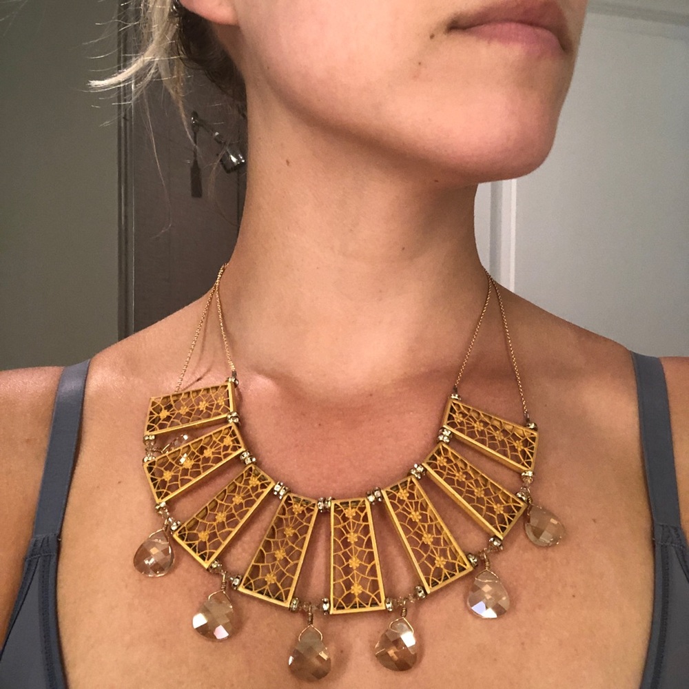 Swarovski Crystal gold lattice bib necklace